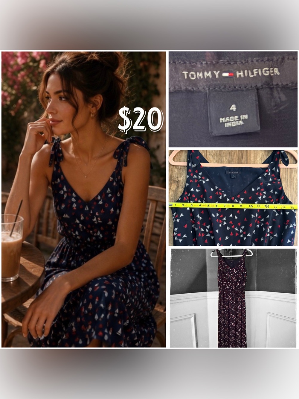 Tommy Hilfiger Sleeveless V-Neck Maxi Dress with Sailboat Pattern Size 4